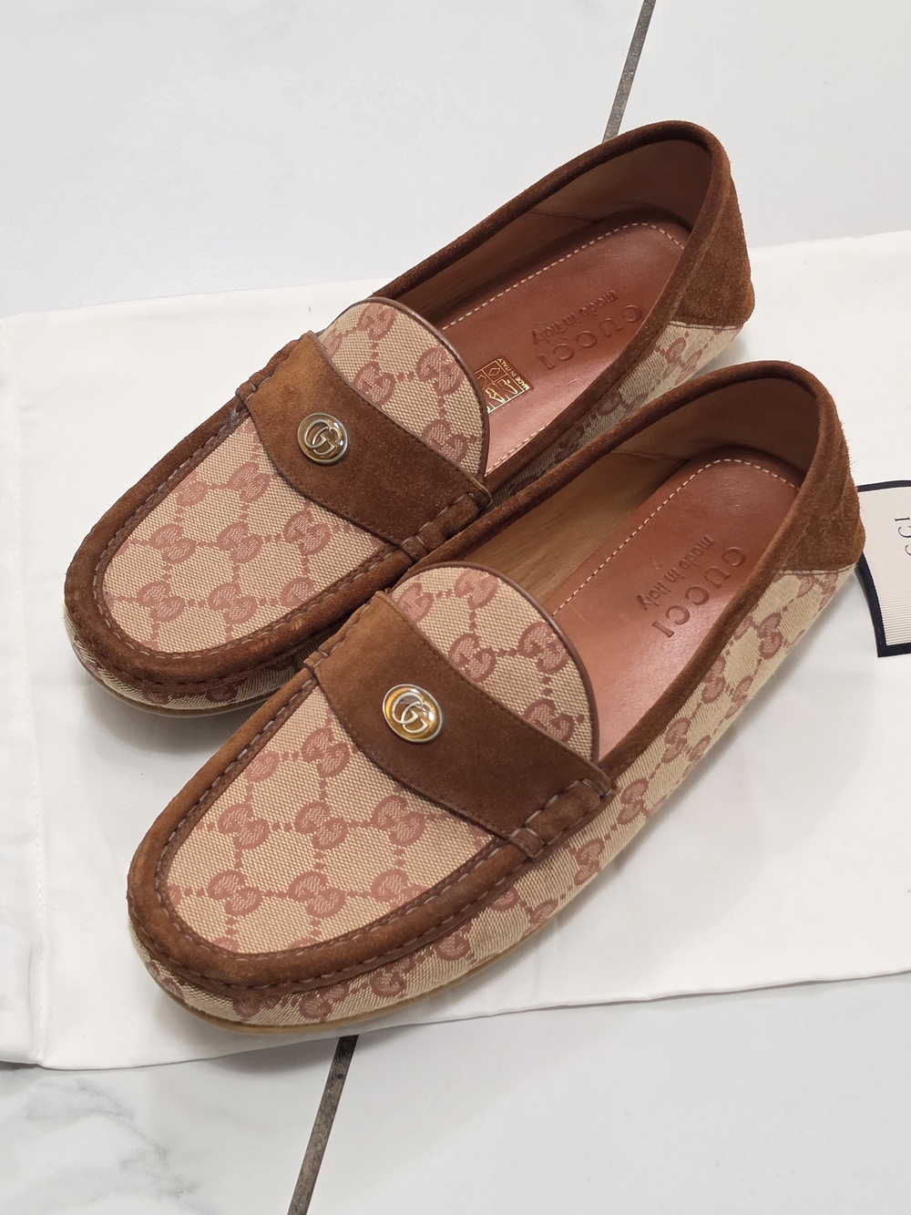 Gucci GG Canvas Suede Loafers, 8